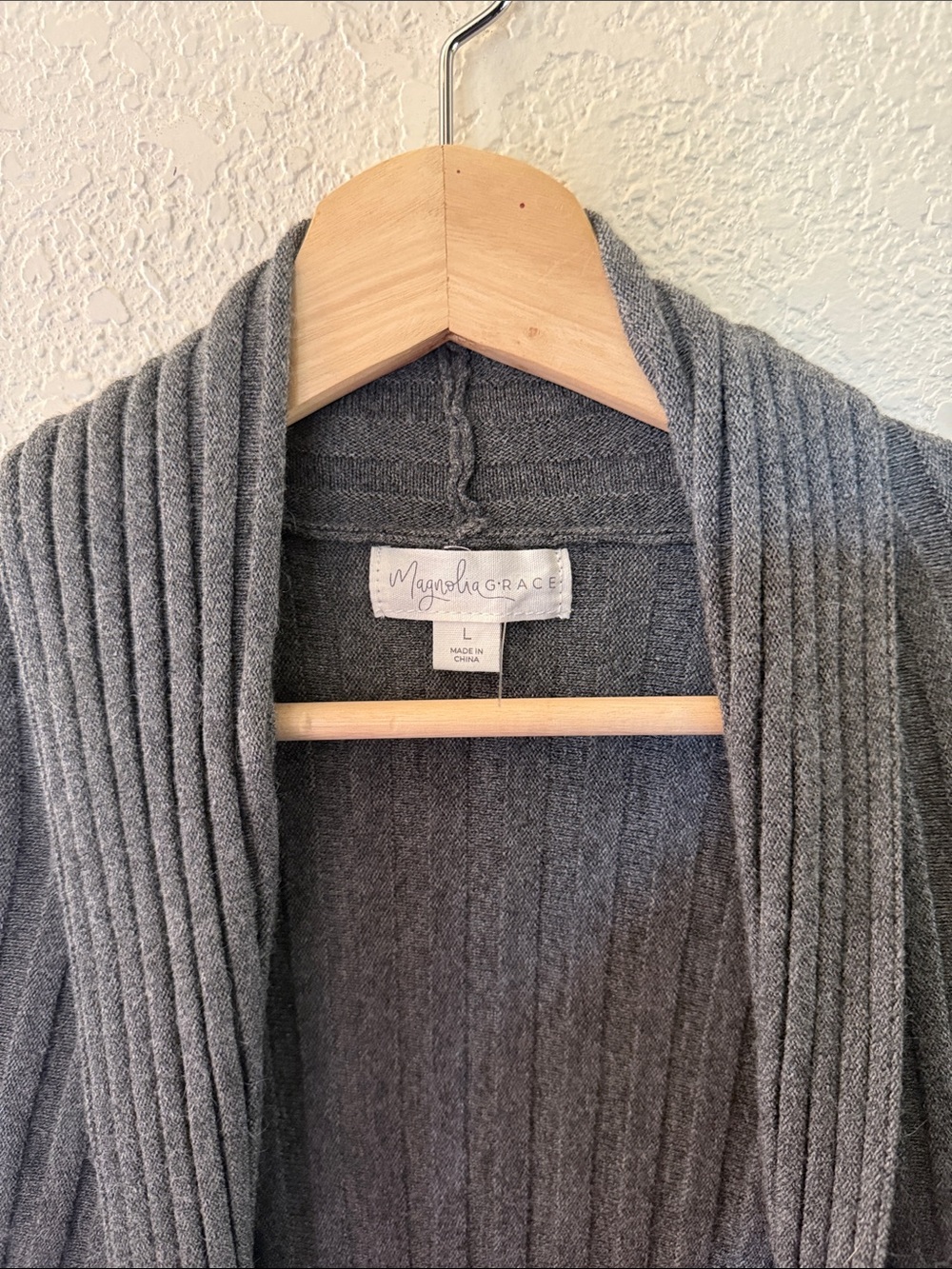 Open-Front Ribbed Long Cardigan Sweater - Gray - Picture 3 of 6